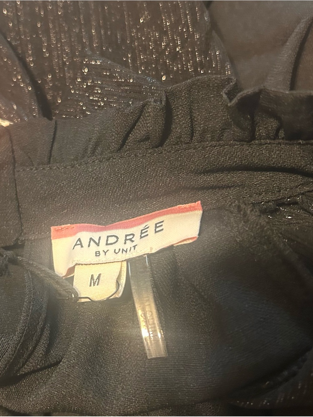 NWT ANDREE BY UNIT Black Sparkle Sheer Sleeve Top - Picture 4 of 5